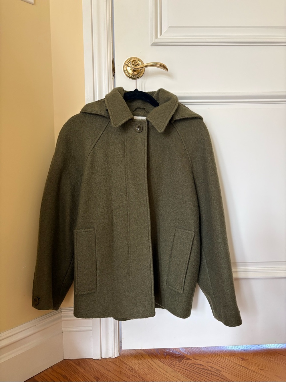 COS Olive Green Hooded Wool Pea Coat
